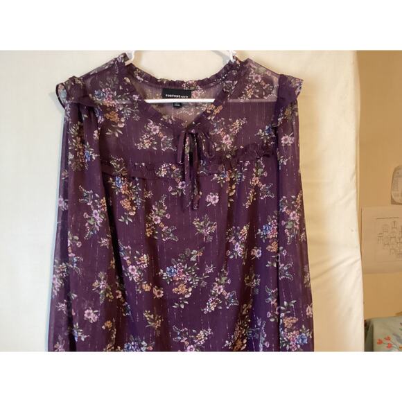 3065 NWOT Fortune + Ivy Purple Floral Long Sleeve With Metallic Threads Blouse - Picture 5 of 6